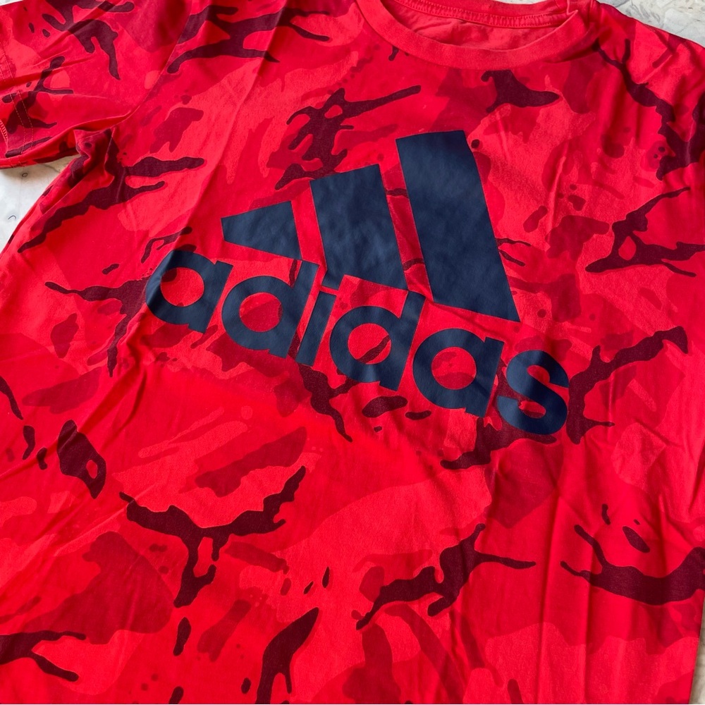 Adidas Red and Blue Short Sleeve Tee with Camo Abstract Pattern - Picture 2 of 5